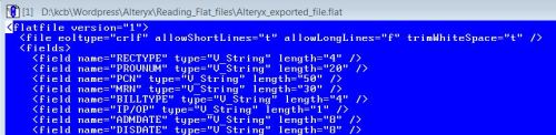 Figure 3 - The first few lines of XML configuration file (*.flat) that was created for the example.