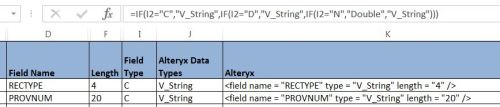 Figure 3 - Formulat for mapping the "data type" to an allowable Alteryx data type.